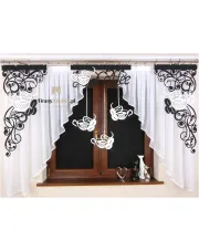 Firana z ażurem i zawieszkami Coffee2