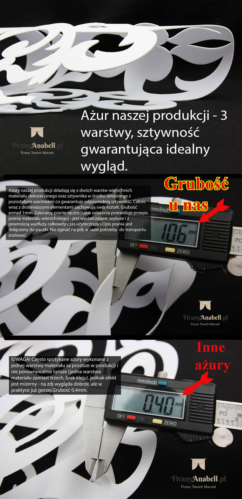 Grubość ażurów Firany Anabell