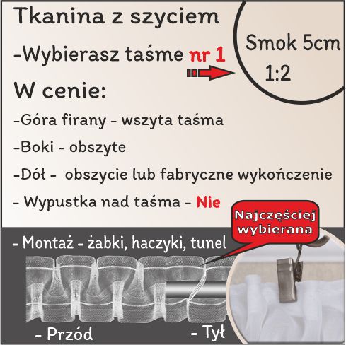 Taśma smok 5cm tunelowa 1:2 /szycie bez wypustki