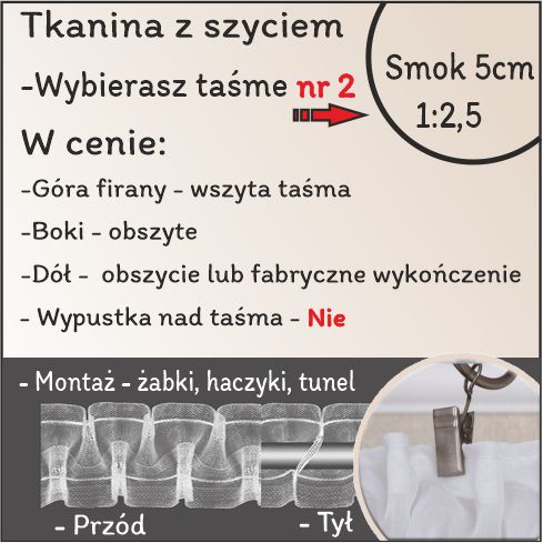 Taśma smok 5cm tunelowa 1:2,5 /szycie bez wypustki