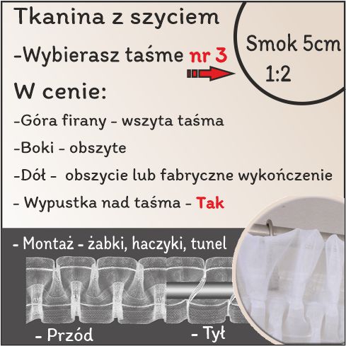 Taśma smok 5cm tunelowa  1:2 /szycie z wypustką