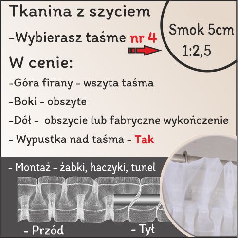Taśma smok 5cm tunelowa 1:2,5 /szycie z wypustką